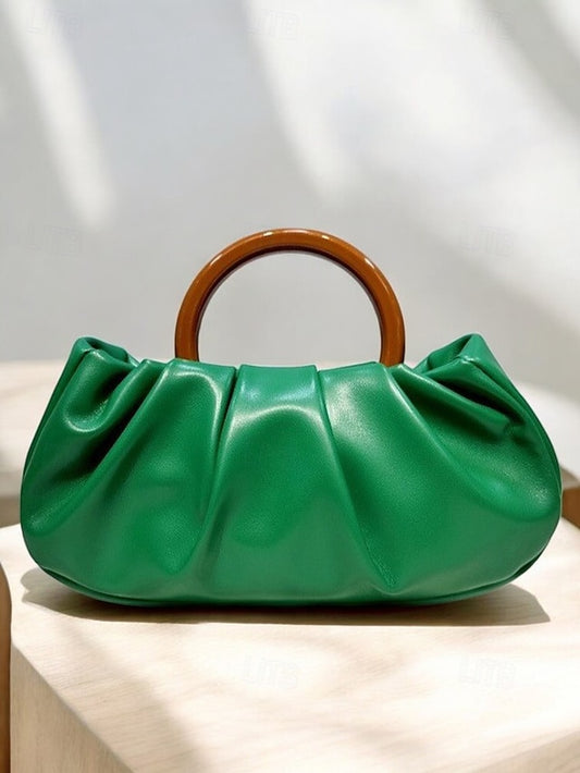 Pleated Bag with Acrylic Tote Faux Clutch Leather Women's