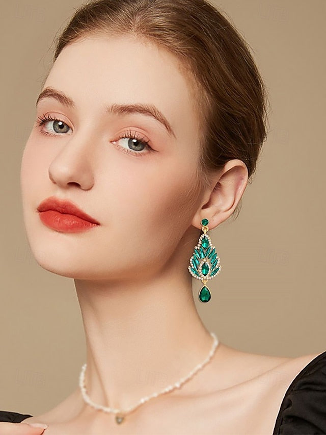 Drop Emerald Green Women's Crystal – Earrings
