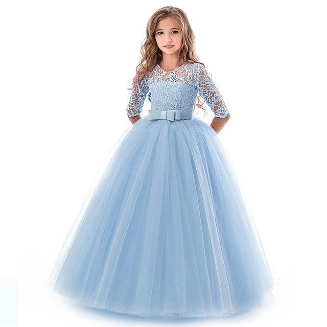 Dress Half Girl Kids Wedding Girls' Flower Sleeve