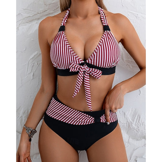 Women's Halter Bikini Top Bathing Suit 2 Pieces Stripes