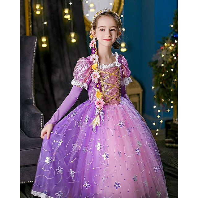 Rapunzel Cloak Princess Dress Cosplay Flower Girl