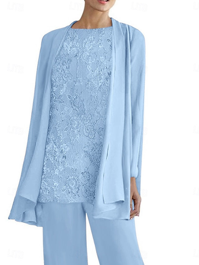 Mother Neck Crew Bride of 3 Pantsuit the Dress Elegant Piece