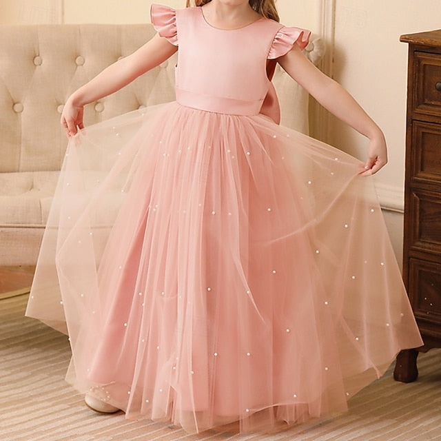 Girls' Dress Flower Color Solid Girl Party Kids