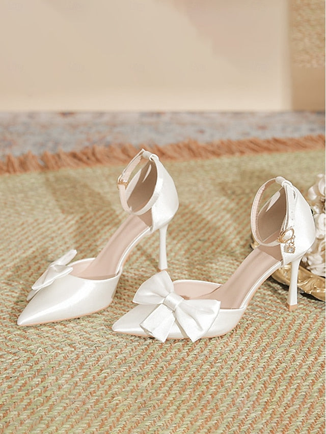 Bow Pointed Champagne Strap Pumps – Classy Women's Ankle