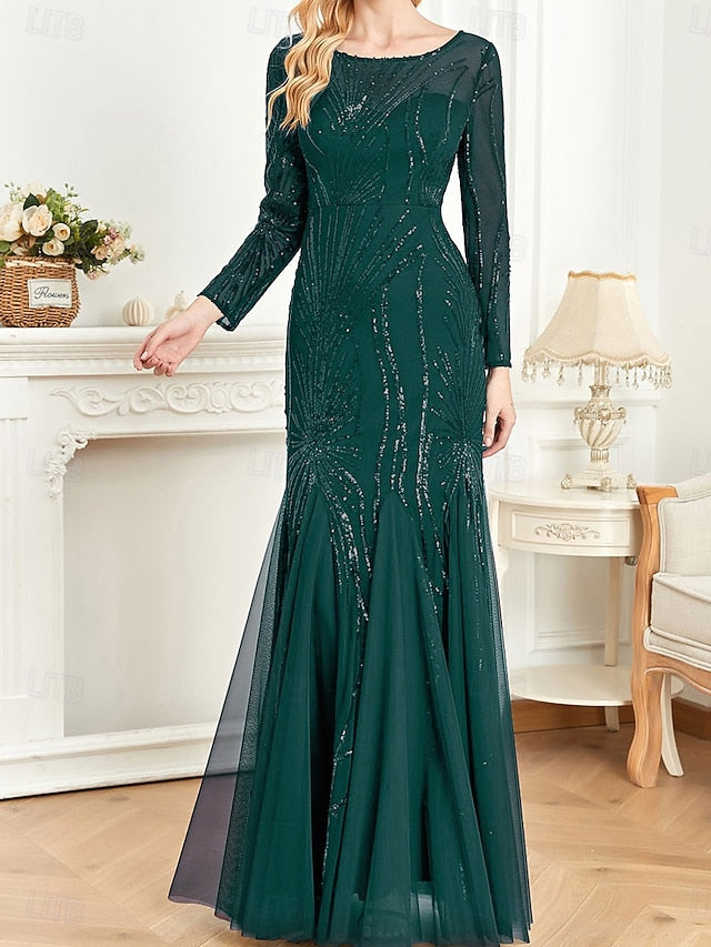 the Floor of Crew Elegant Bride Party Neck Mother Dress