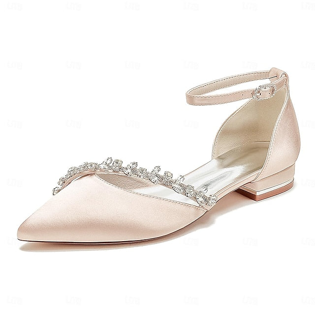 – Pointed Elegant Flats Toe Satin Wedding Women's White