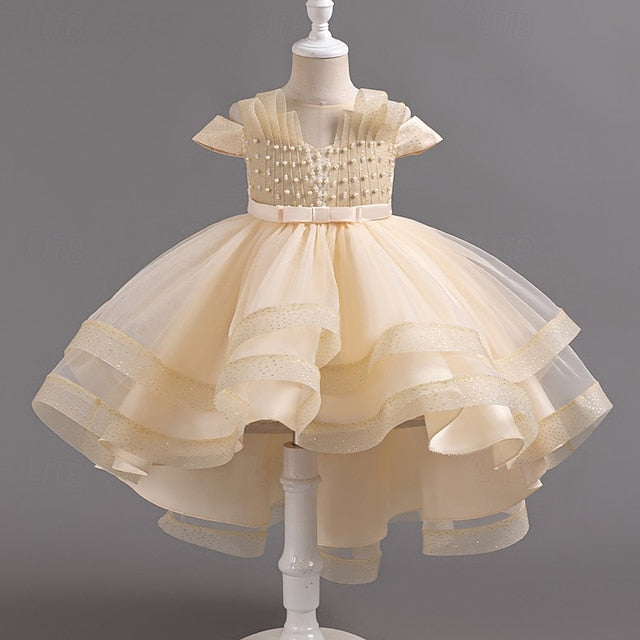 Party Dress Sleeve Kids Wedding Color Solid Short Girls'
