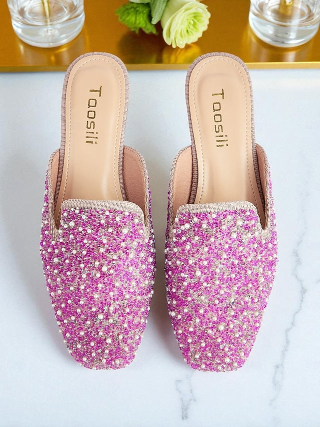 Mules Rhinestone and Pearl - Pink Women's Embellished
