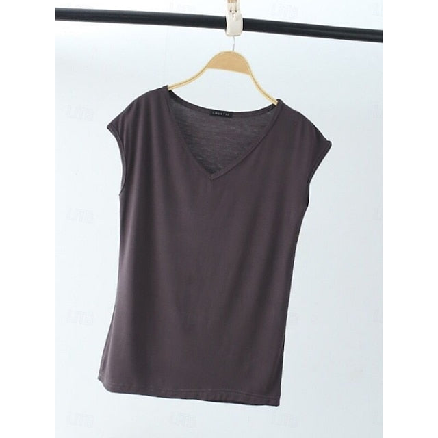 Women's Blouse Solid Color Stylish Casual Short Sleeve V