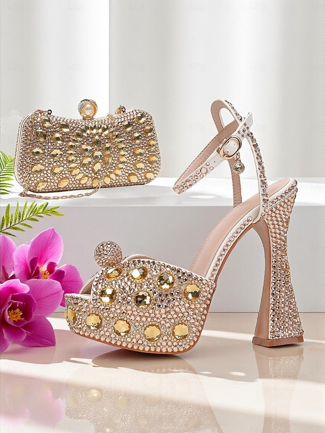 Sandals High Rhinestone Women's Platform with Heel Matching