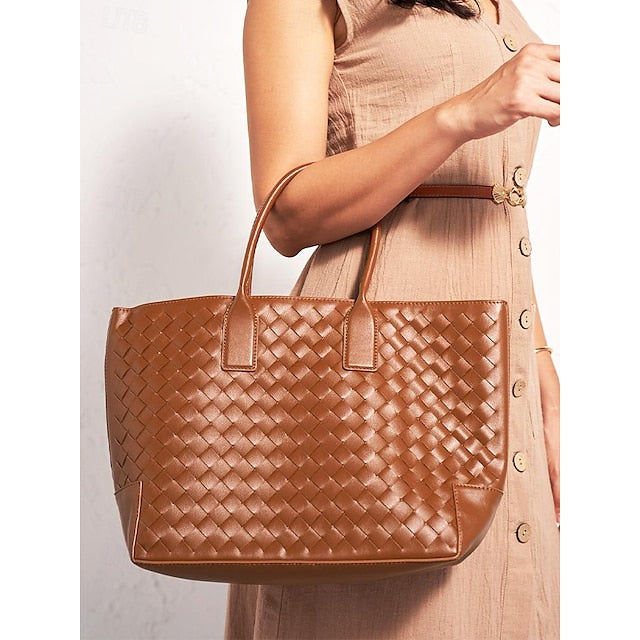 Woven Women's Stylish Brown and Leather Bag Tote –