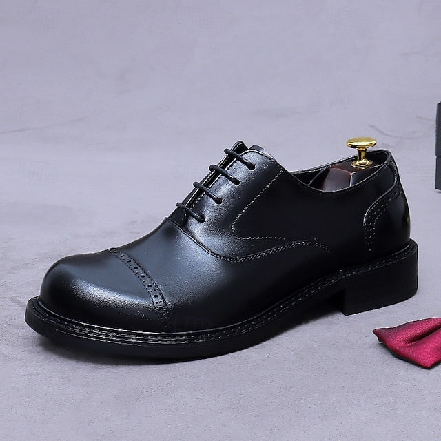 Leather Shoes- Toe First Men's Cap Oxford Genuine