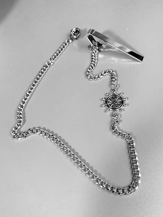 Design Silver Tie with Men's – Wheel Ship Chain Nautical