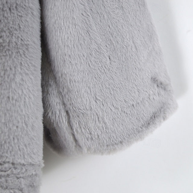 Casual Pocket Faux Warm Fur Comfortable Coat Women's