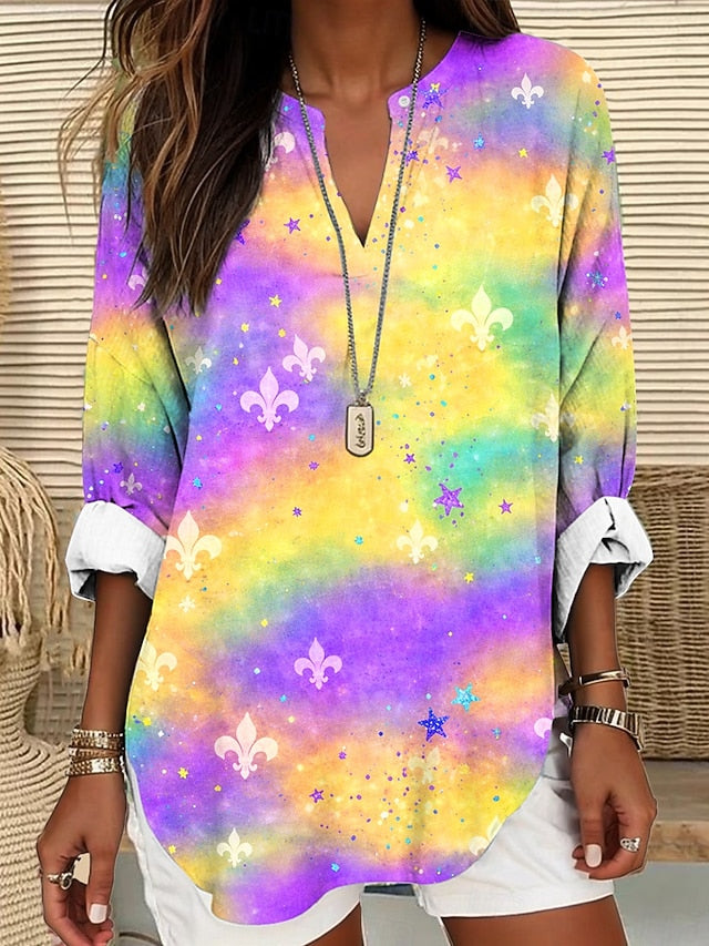 Mardi Gras Women's Blouse Linen Like Breathable Lightweight