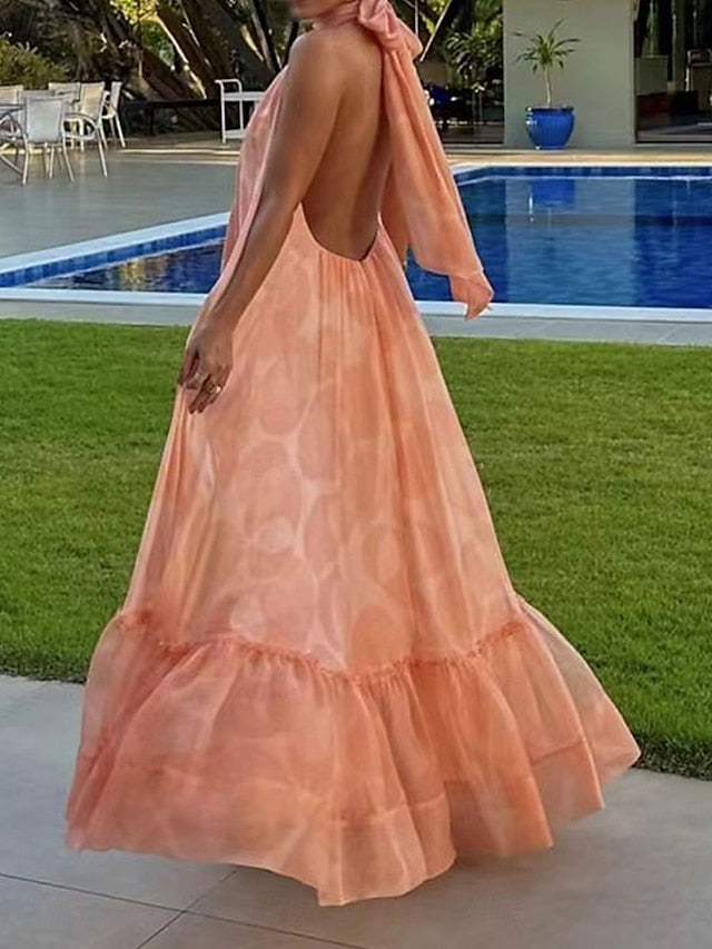 Wedding Dresses Orange Dress A-Line Halter Neck Sleeveless Floor